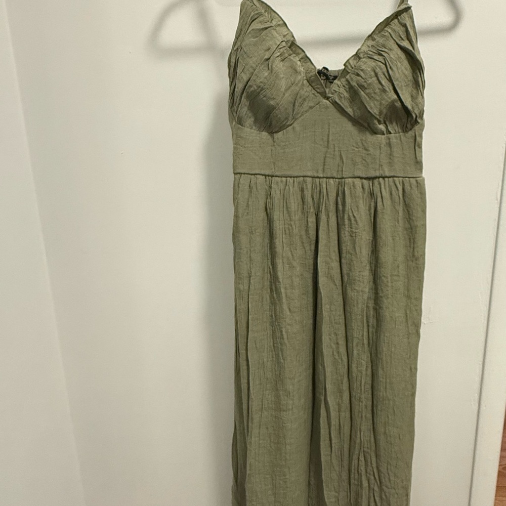 Olive Green Maxi Dress - Sleeveless V-Neck
